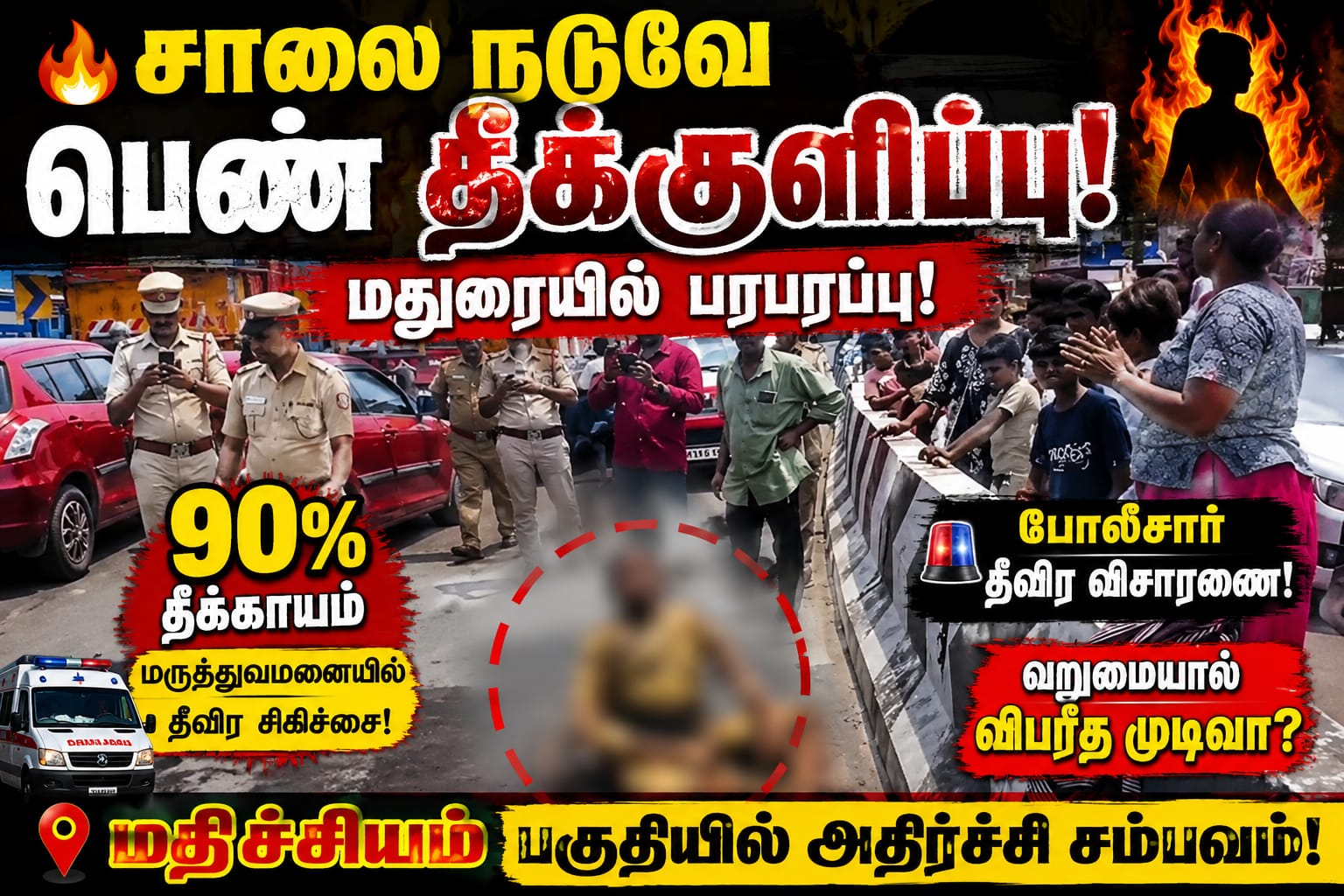 மதுரையில் பரபரப்பு: சாலை நடுவே பெண் தீக்குளிப்பு – போலீசார் தீவிர விசாரணை